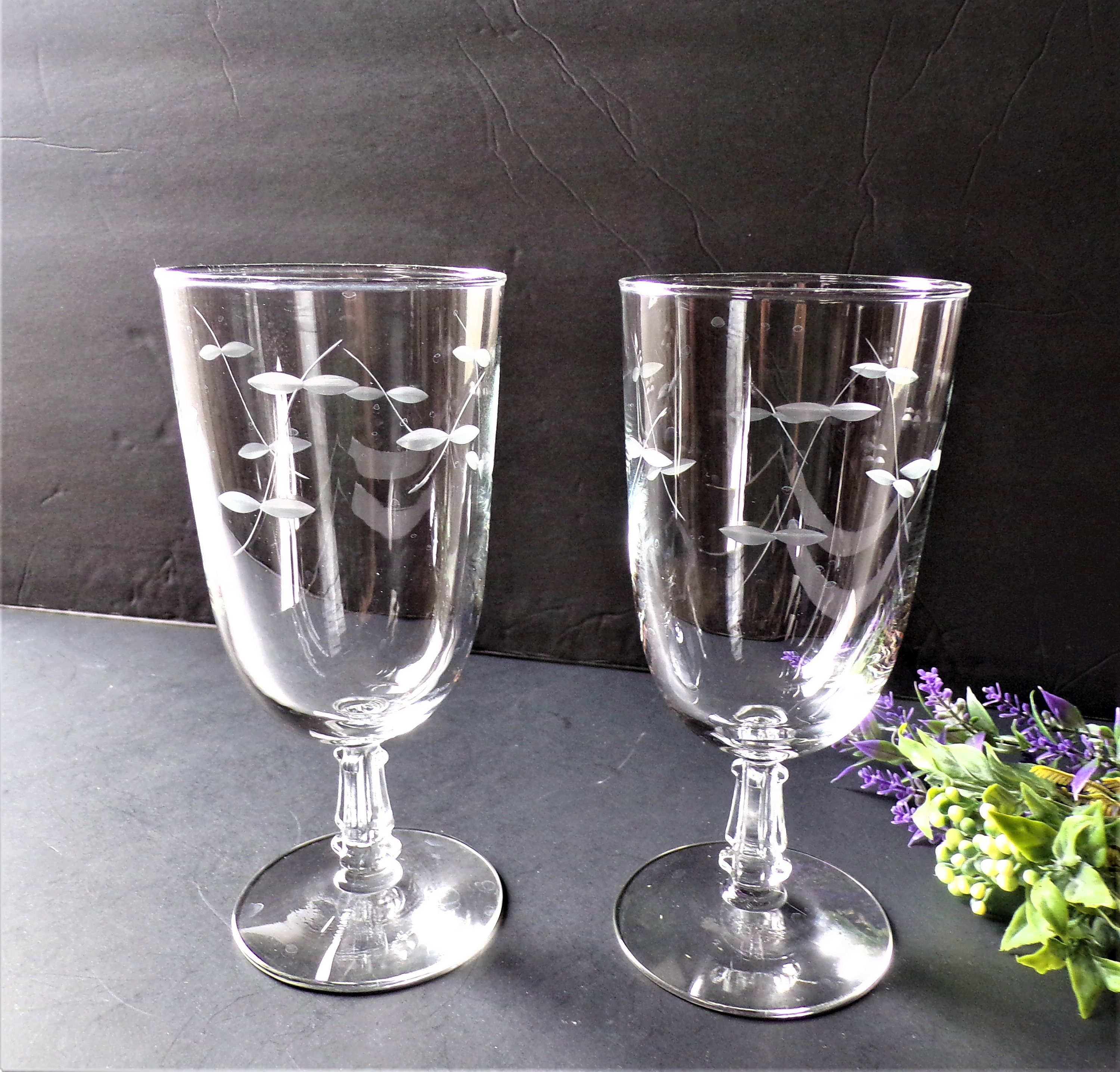 Vintage Etched Iced Tea Glasses by The Libbey Glass Company - Set of 12