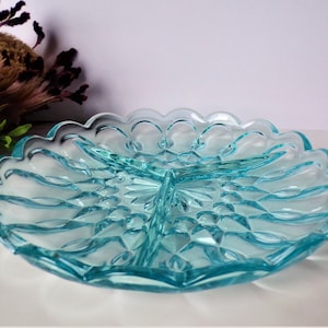 Vintage Light Blue Fairfield by Anchor Hocking 3 Part Divided Dish