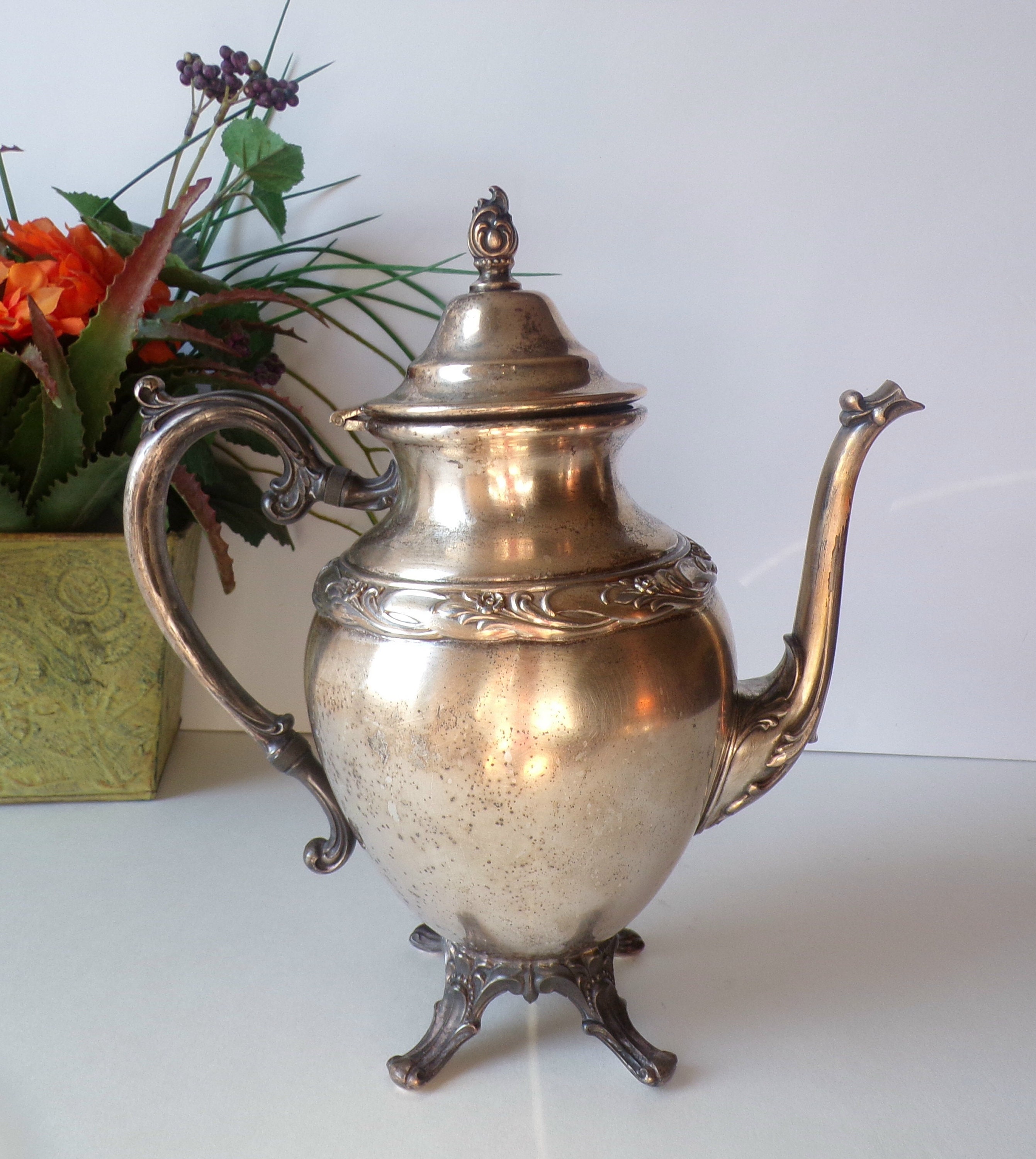 【Rogers Bros】Heritage ティーケトル スタンド / バナー Vintage Silverplate Tea Set Coffee Service 5 Pc Heritage