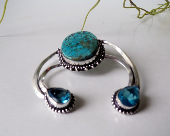 Vintage Sterling Turquoise and Blue Topaz Large P… - image 3