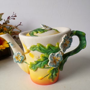 Vintage Ceramic Floral-Themed and Dragonfly Teapot #3