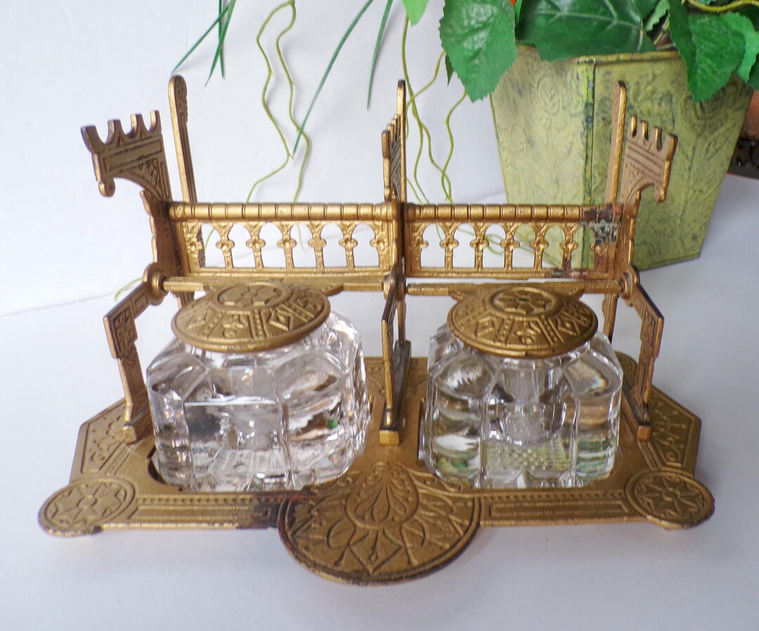 Antique Brass Double Inkwell - Etsy