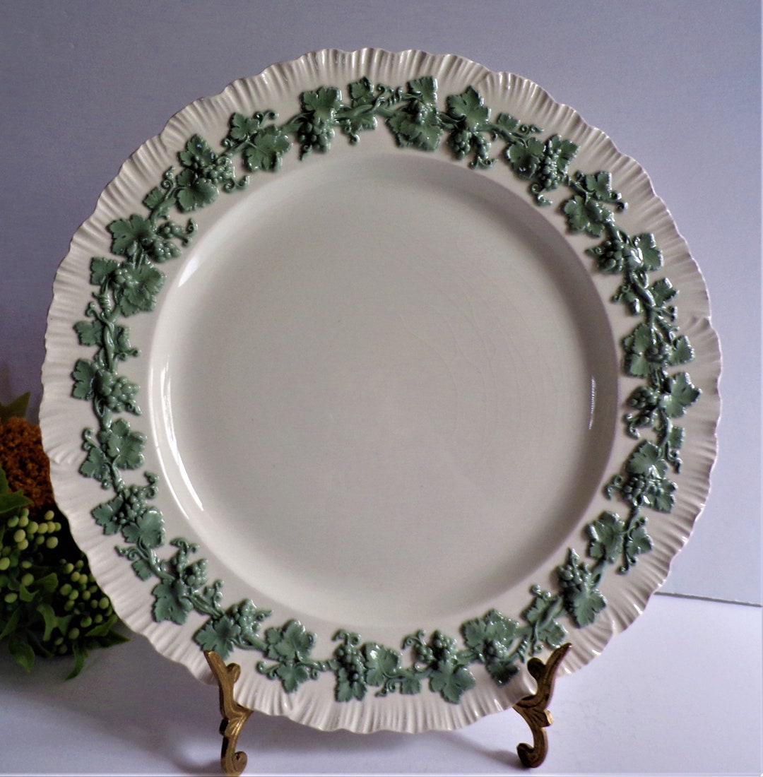 Wedgwood Embossed Queens Ware England Green Celadon on Cream Color