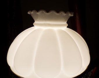 White Milk Glass Melon Shape Replacement Lamp Shade