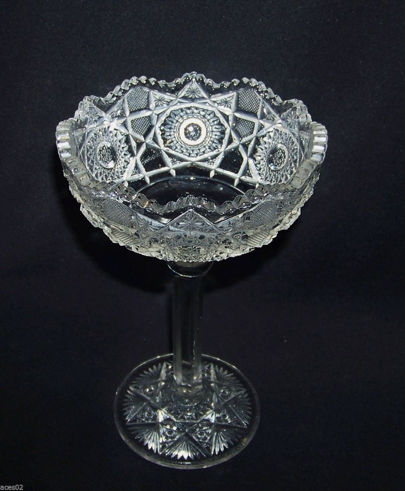 EAPG Tall Compote Clear Pressed Glass Hobstar and Sawtooth 6 Etsy