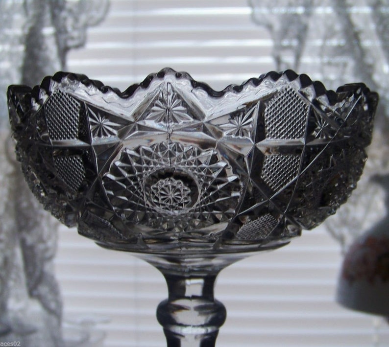 EAPG Tall Compote Clear Pressed Glass Hobstar and Sawtooth 6 Etsy