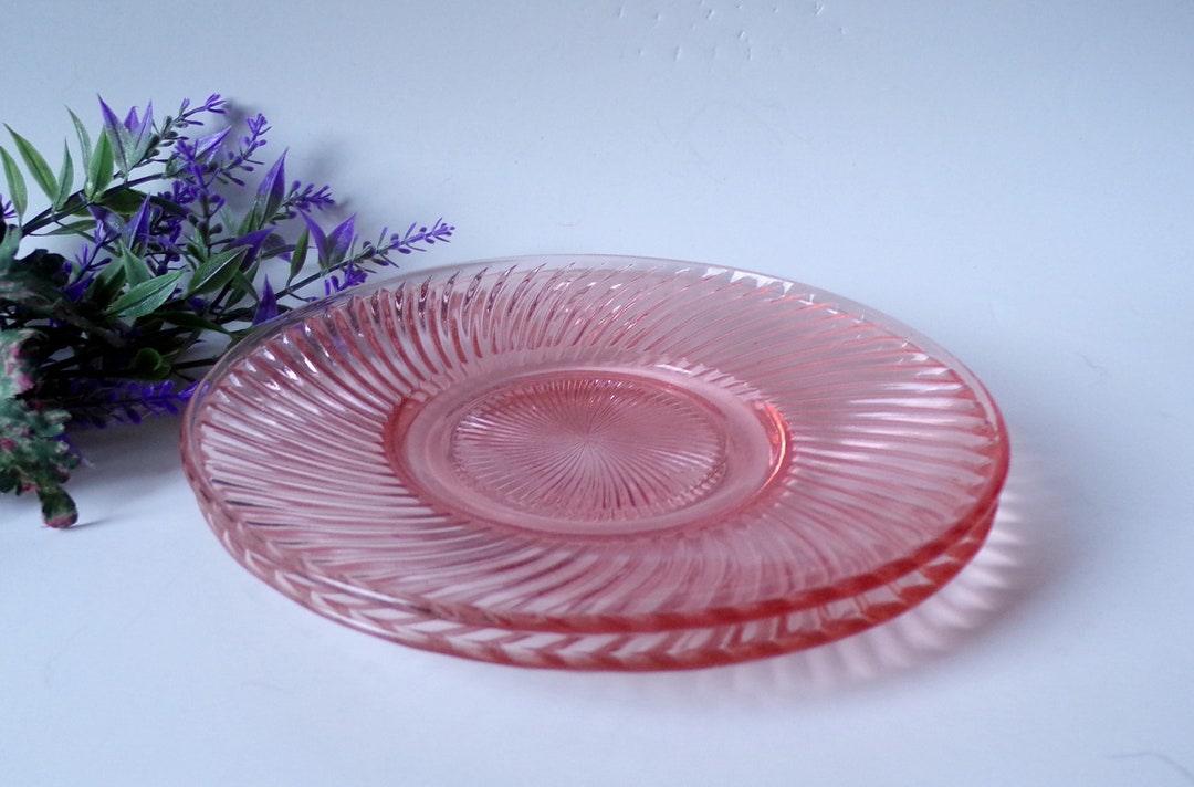 Pink Diana Federal Glass Set of Two Saucers Pink Depression Etsy
