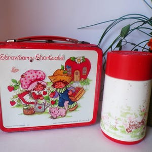 1980 Aladdin Strawberry Shortcake Metal Lunch Box and Thermos