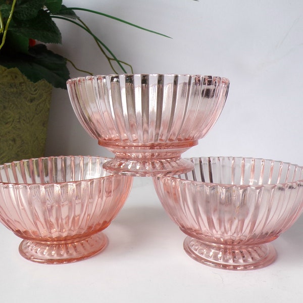 Pink Depression Anchor Hocking Queen Mary Champagne/Tall Sherbet Set of 3