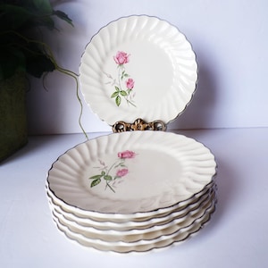Vintage Scio Pottery Dorset Red Roses Bread and Butter Plates Set of 6 USA