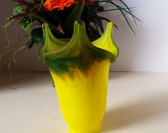 Yellow and Green Slag Glass Light Fixture Globe Chimney Candelabra Shade