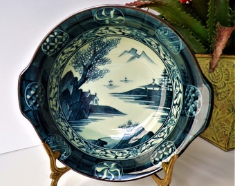 2 Exquisite Asian-Inspired Hand Painted Porcelain Lugged Bowls