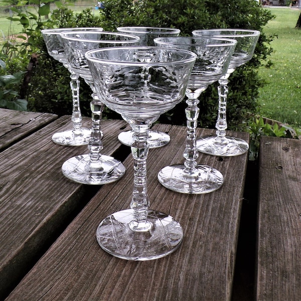 Vintage Rock Sharpe by Libbey Glass Arctic Rose Stem 3005 Liquor Cocktail Set of 6