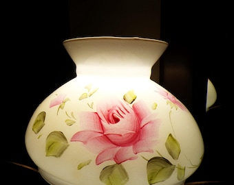 Small Vintage Milk Glass Pink Roses Green Leaves Replacement Lamp Shade