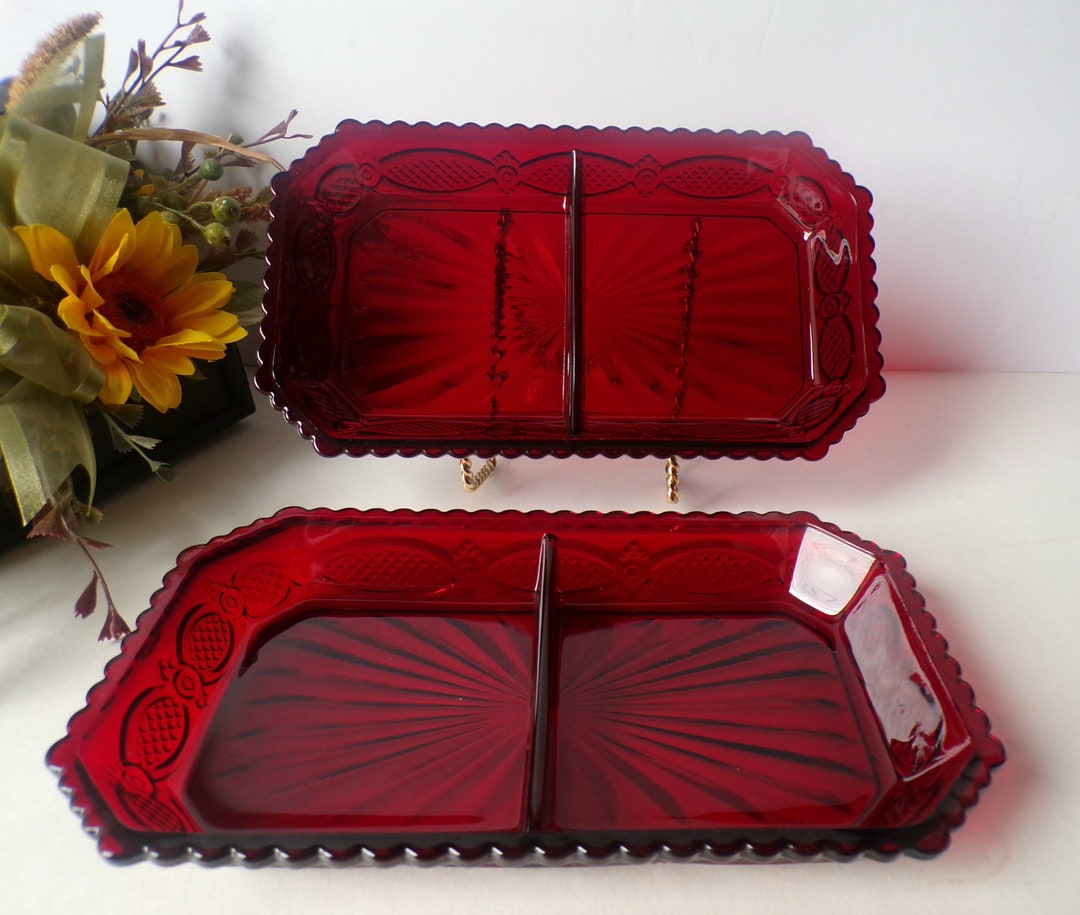 Vintage Avon Glass Ruby Red Cape Cod Divided Condiment Dish Set of 2 - Etsy