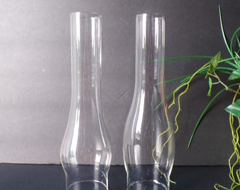 Set of 2 Clear and Long Replacement Oil Lamp Shades/Chimneys