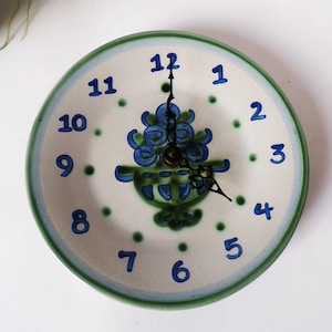 Vintage Hand Painted M A Hadley Pottery Plate Clock Country Scene Blue