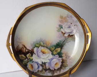 Antique Noritake Hand-Painted Porcelain Rose Motif Cake Plate
