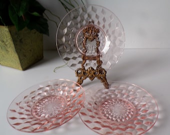 Pink Depression Jeannette Glass Pink Cube Bread and Butter Plates Set of 3