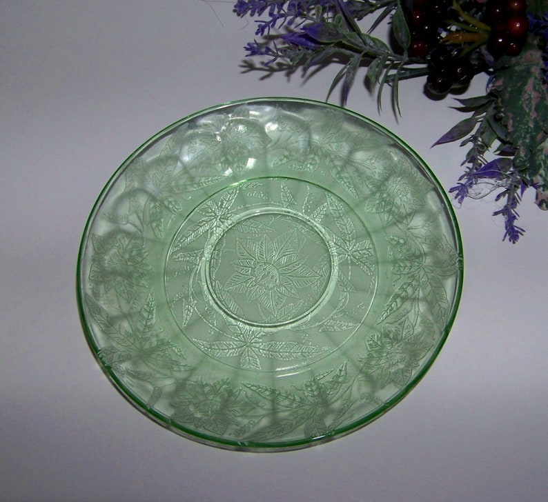 3 Depression Glass Floral Etch Engraved Saucers Plates