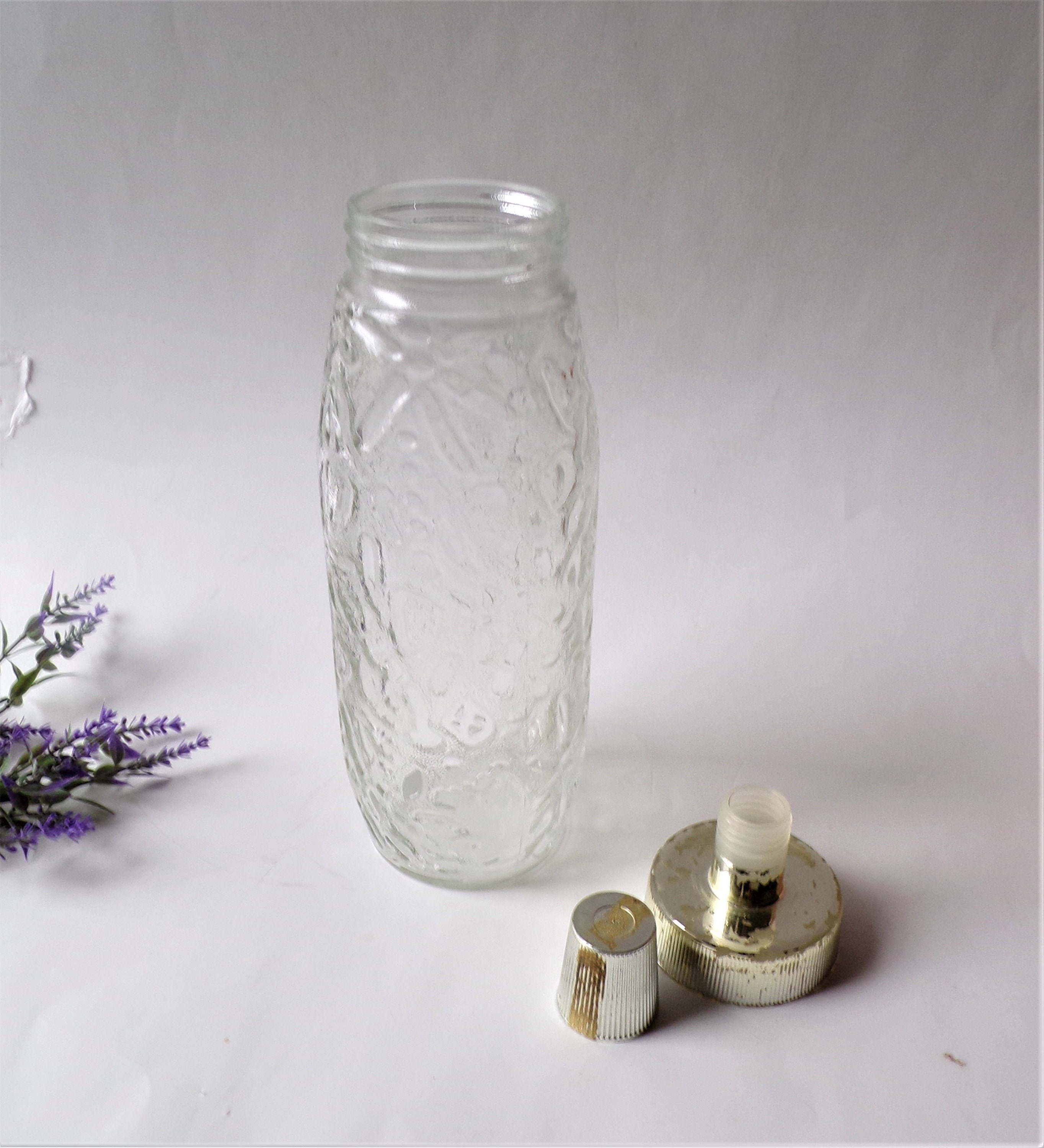 Vintage Glass Cocktail Shakers Embossed Flowers Etsy