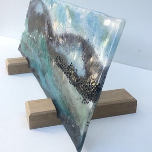 A set of 2 long Wooden Display Stands for display of larger Fused Glass works in natural unfinished Oak