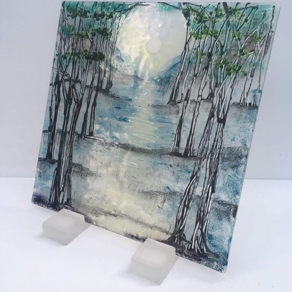 A set of 2 long upcycled acrylic display stands for Fused Glass work