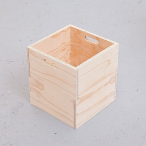 Chop Shop: Vinyl Tool Book Toy Box Crate - Universal Stacking Storage Locker Cube Case Carton Modular Flat Pack. All Natural Wood. Medium.