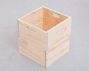 Chop Shop: Vinyl Tool Book Toy Box Crate - Universal Stacking Storage Locker Cube Case Carton Modular Flat Pack. All Natural Wood. Medium.