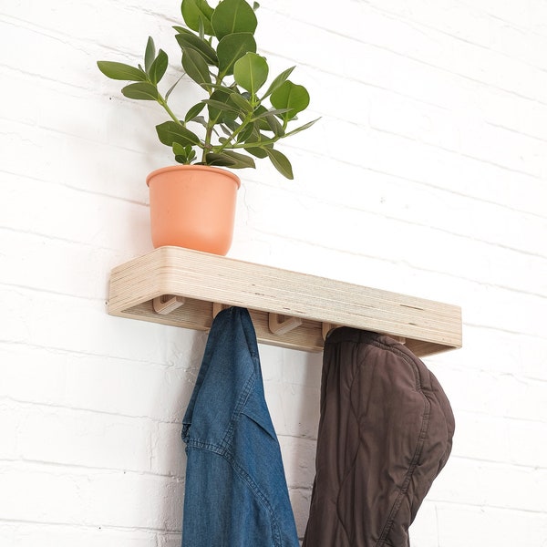 Chop Shop: SHOOK - A hallway shelf, coat hook and  floating key tray. Minimalist designed hanger for your entryway.
