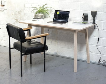 White Computer Desk. Compact plywood table for the home studio or scandi office.