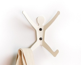 White minimal hallway coat hooks pegs | Hang it on Barry | Decorative metal clothes storage wall hook | Barry the Hangman by Chop Shop