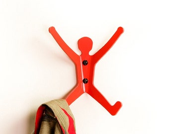 Red metal coat hooks for hallways | Barry the Hanger | Colourful Metal coat rack clothes hanger | Hang it on Barry by Chop Shop