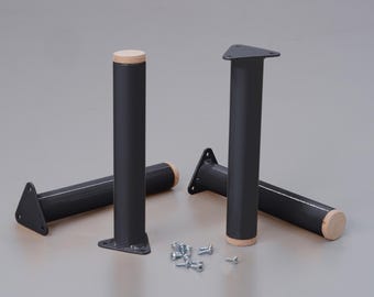 Black 20cm furniture feet, Set of 4 mid century steel tube cabinet leg. Ikea replacement/TV stand 20cm - Chop Shop