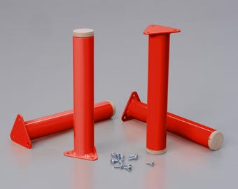 Red 20cm furniture feet, Set of 4 mid century steel tube cabinet leg. Ikea replacement/TV stand 20cm - Chop Shop