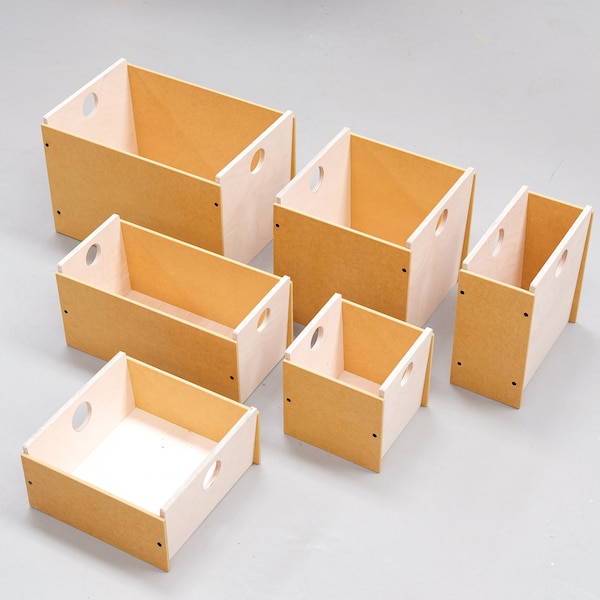 BOXO! Yellow - Stacking Kallax storage crates. Cube shelves wooden boxes.