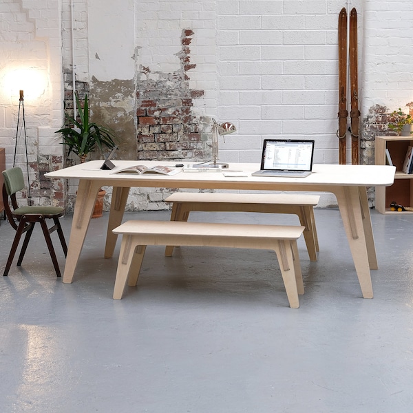 Chop Shop: Katja Table & Benches - Large Home Family Dining Kitchen Refectory Office Studio. Contemporary modular design. All Natural Birch.
