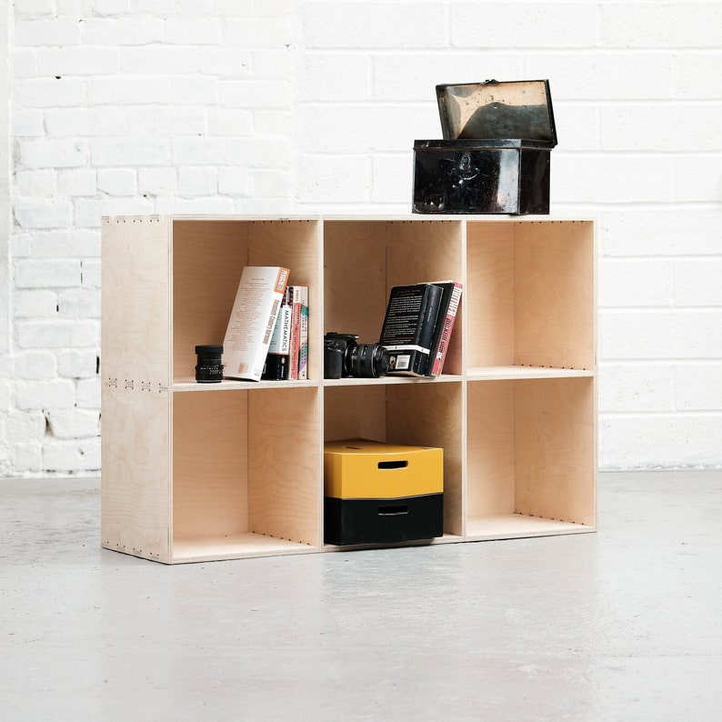 Birch plywood shelves ideal for record and vinyl storage, or displays. These modular stacking shelves arrive ready made. Able to take books or shoes, these sturdy shelves look great in any setting.