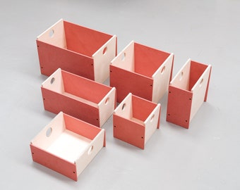 BOXO! Red - Stacking Kallax storage boxes. Cube Shelves wooden toy crates.