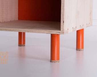 Colourful furniture feet, Set of 4 mid century steel tube cabinet leg. Ikea replacement/TV stand 10cm - Chop Shop - Red