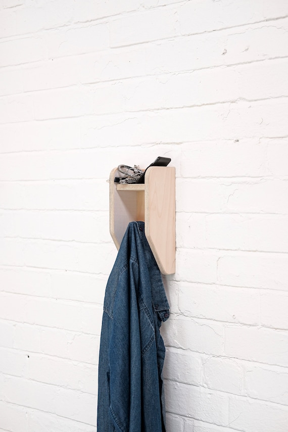 Chop Shop: Coat Hook. Floating Wall Hanger Key Shelf. All Natural Wood. Gym School Hallway Kitchen Kids Playroom Studio Painted Coat Rack.