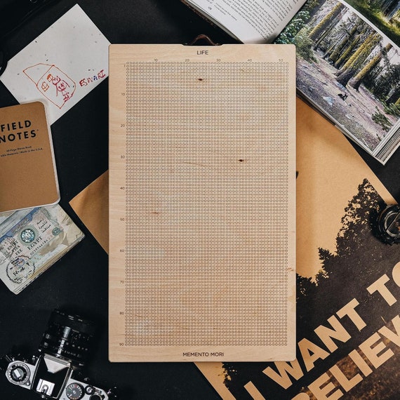 Stoic Life Calendar - Motivational Wall Decoration. Custom Laser Etched Natural Wood Habit Tracker. Memento Mori.