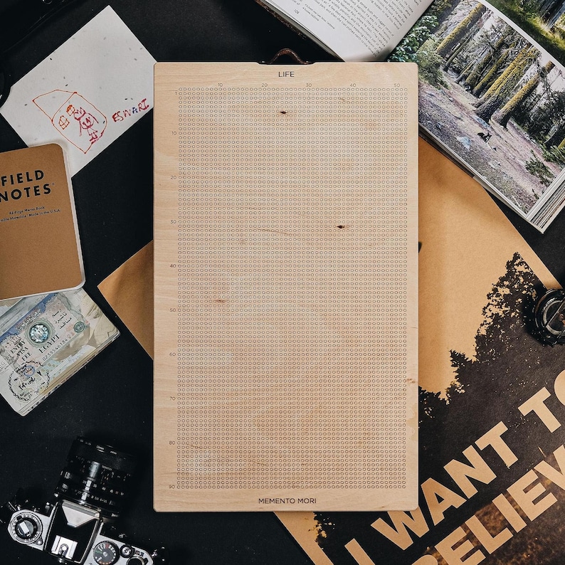 Stoic Life Calendar - Motivational Wall Decoration. Custom Laser Etched Natural Wood Habit Tracker. Memento Mori. image 1