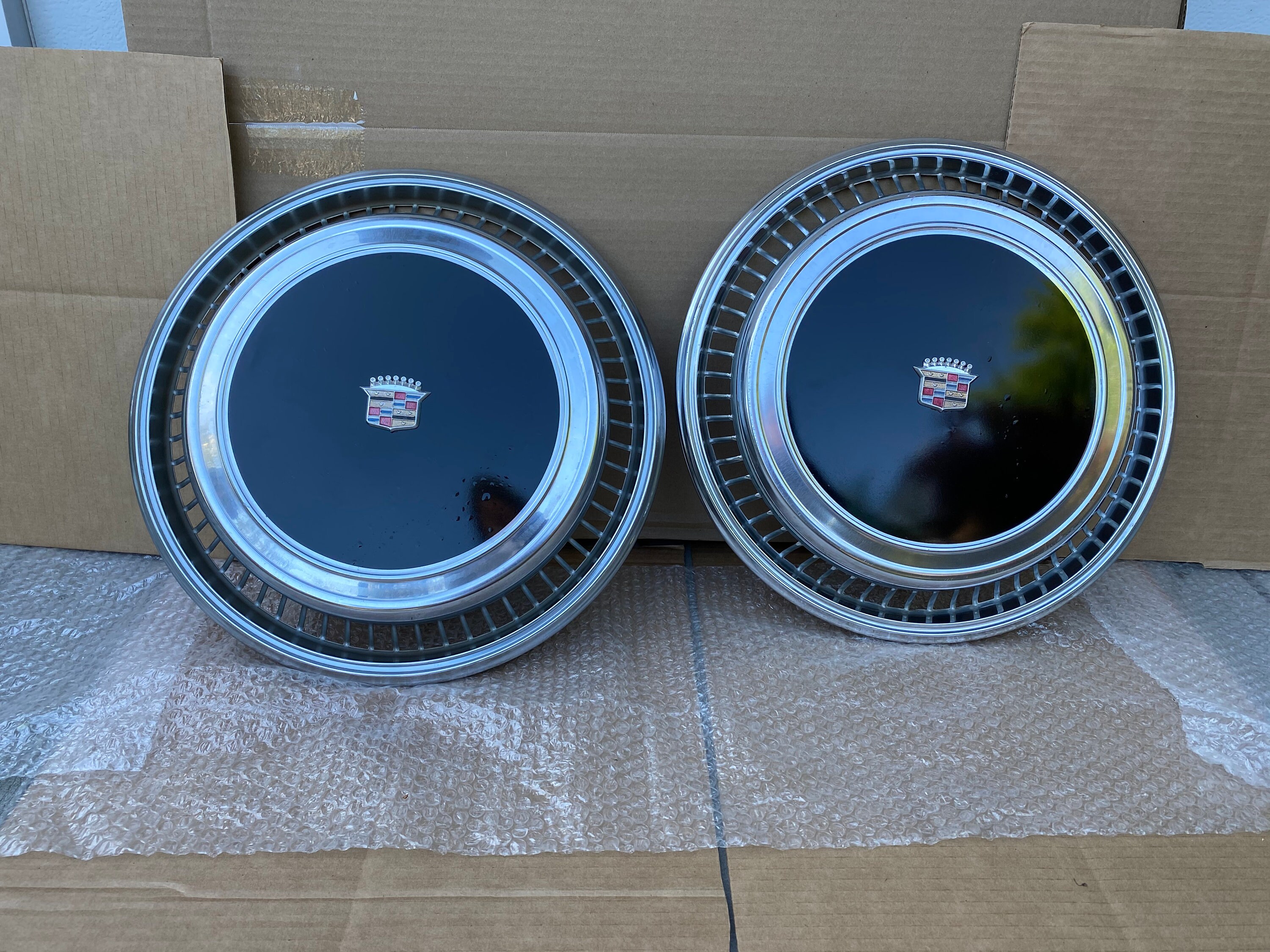 Cadillac Eldorado hubcaps black set of 2 Etsy
