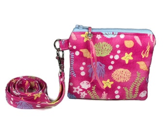 Optional Lanyard Neck Wallet,Mini Wallet Sea Creatures Tropical Fish Coin Purse Great Gift, Ocean Pouch Sea Life Nautical Coin Purse