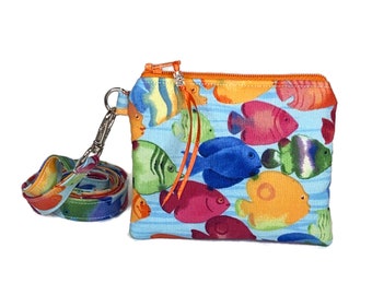 Optional Lanyard Neck Wallet,Mini Wallet Sea Creatures Tropical Fish Coin Purse Great Gift, Ocean Pouch Sea Life Nautical Coin Purse