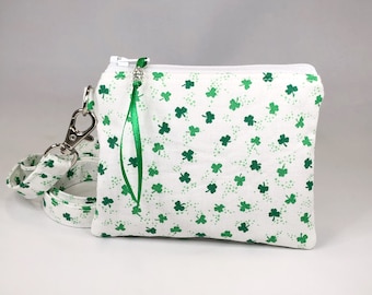 Coin Purse Saint Patricks Day Green Four Leaf Lucky Coin Pouch With Zipper,Make Up Bag,Wallet Bag Change Pouch Key Holder
