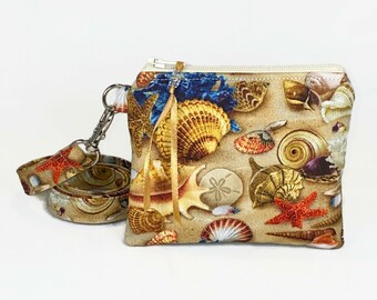 Optional Lanyard Neck Wallet,Mini Wallet Sea Creatures Tropical Fish Coin Purse Great Gift, Ocean Pouch Sea Life Nautical Coin Purse