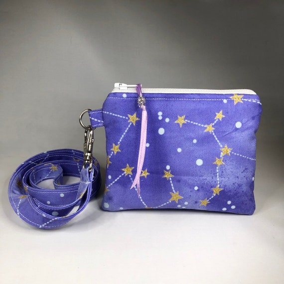 Pouch Constellation Coin Purse Night Sky Coin Purse Mini Wallet Great Gift! Neck Wallet Optional Lanyard Change Purse Gold Stars