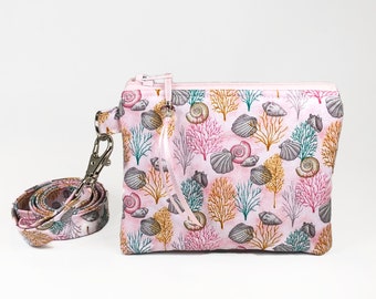 Pattern Canvas Coin Purse Small Cute Change Cash Bag with Zip 2 Seashells